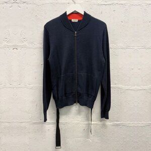 DRIES VAN NOTEN dark navy cotton zip up cardigan